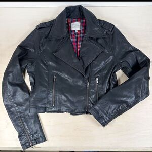 HIDDEN Jeans Moto Jacket Waxed Cotton Jacket L Flannel Lined‎